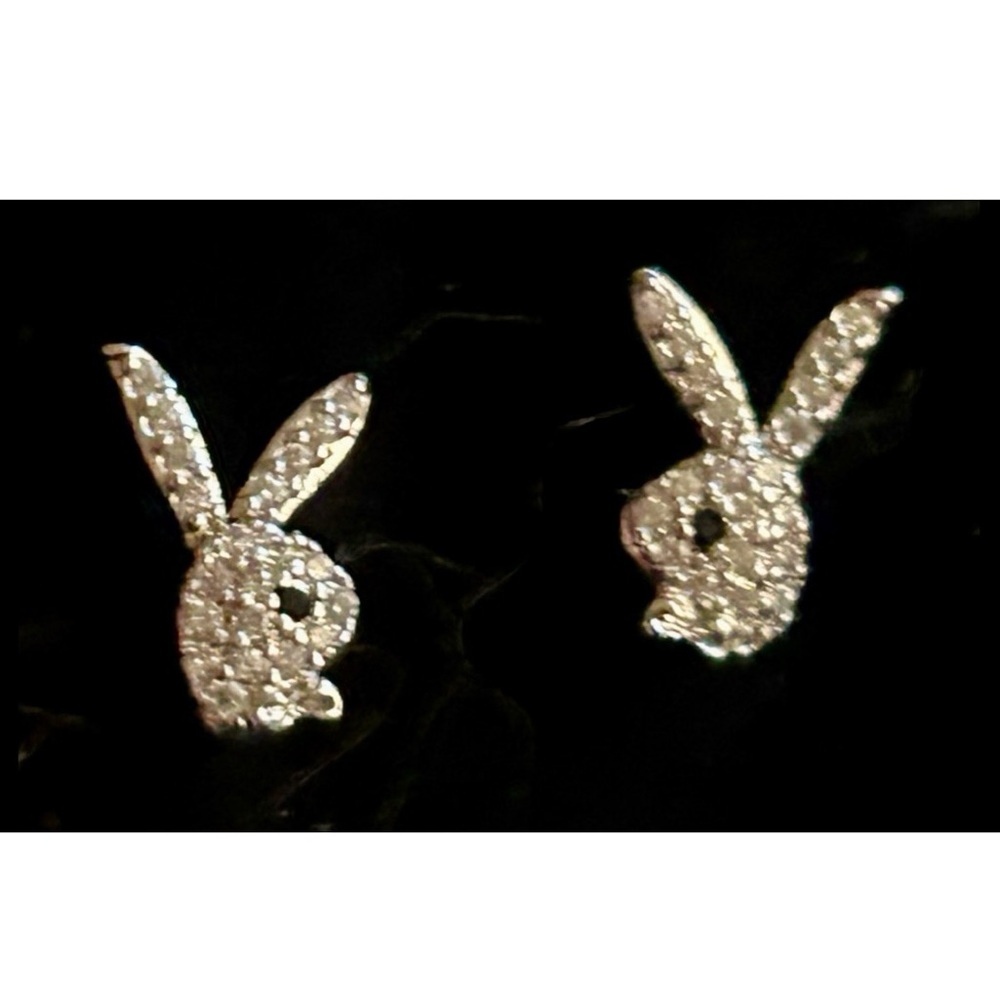 NEW PLAYBOY 925 Sterling Silver CZ Stone Playboy Bunny Stud Earrings